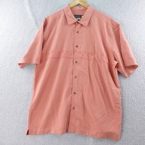 Quiksilver Waterman Collection Button Up Shirt Mens XL Tropical Salmon Palm Tree